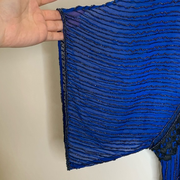 Parker blue top with black beaded design and lace - Picture 4 of 7